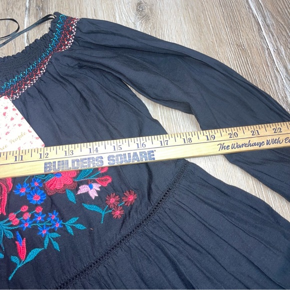 Free People Women’s Small Sunbeam Off The Shoulder Dress Embroidered Black Boho - Picture 14 of 15